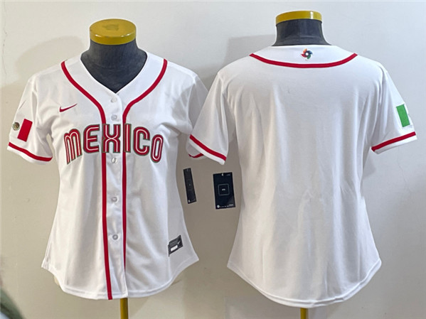 Women's Mexico Baseball Blank 2023 White World Baseball Classic Stitched Jersey(Run Small)